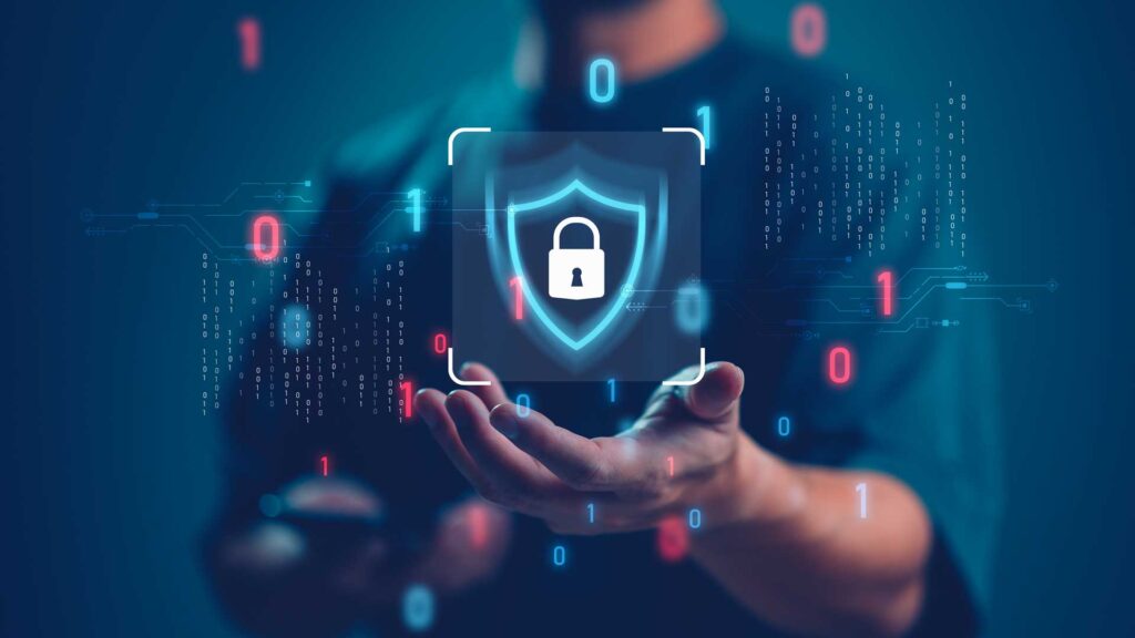 Cybersecurity and privacy concepts to protect data. Lock icon and internet network security technology. Businessman protecting personal data on smartphone, virtual screen interfaces. cyber security. m360 research. data protection.